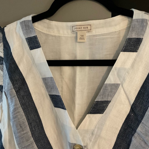 J. Crew Point Sur women’s linen blue stripe midi dress 14 - Picture 2 of 3